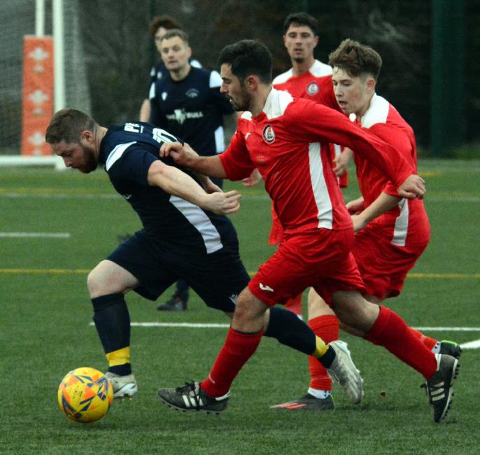 Steffan Williams bagged a second half winner for Merlins Bridge against Milford United. Picture Gordon Thomas